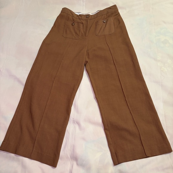 Sezane- Emilio Trousers in Brown Hazelnut Size FR 40 / US Large Crop Ankle - Picture 2 of 9